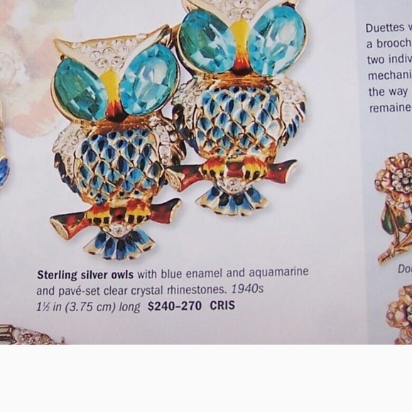 Coro brooch Duette Birds owl A Katz Des 1944s Sterling silver Enamel - Picture 13 of 13